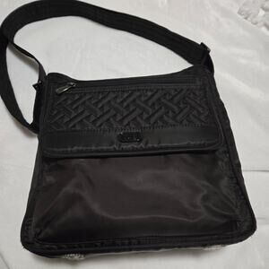 Lug Hopscotch Crossbody Bag in Black Quilted Nylon Handbag RFID Blocking Travel